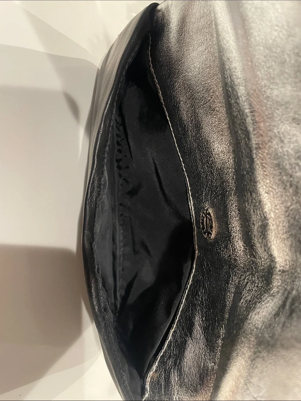 Clara Kasavina Black Leather Evening Clutch Crystal Clasp & Dust Bag - NWOT